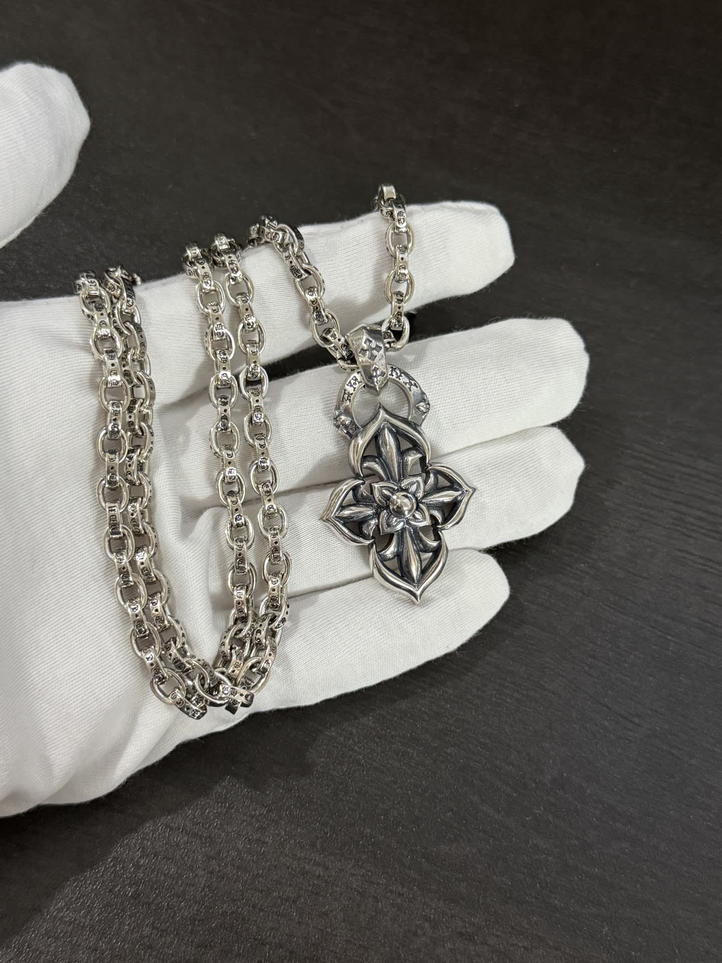 Chrome Hearts Silver Fleur-de-lis Pendant Necklace